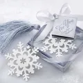5PCS Metal Angel Silver Bookmark White Ribbon Tassel Snow Bookmark for Wedding Baptism Baby Shower Souvenirs Party Giveaway Gift. 
