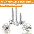 #8 Self-Drilling Wood Screw Set, 60pcs Cross Flat Head Steel Plate Screws with Self-Locking Nuts, Wood Thread Screw Kit. 