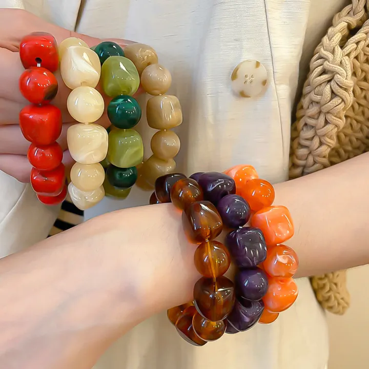 Acrylic%20Irregular%20Square%20Round%20Beaded%20Bracelet%20for%20Women%20European%20and%20American%20Simple%20Bracelet%20Korean%20Fashion%20Hand%20Accessories%20-%20Image%203