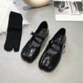Novelty Split Toe flat shoes woman quality leather mary janes Japanese style trotters flats ankle bele Tabi ninja loafers women. 