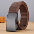 Men's Belt Automatic Metal Buckle Imitation Nylon Webbing Outdoor Work Belt Toothless Automatic Buckle Casual Sports Canvas Belt.
