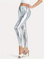 Bright leather nine-point pants high spring silver imitation leather fashion solid color leggings PU leather pants for women. 