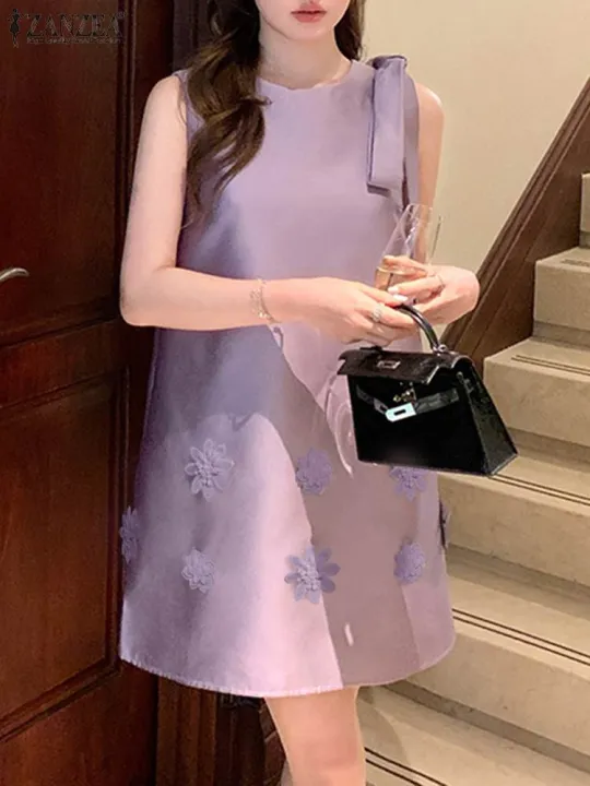 ZANZEA%20Women%20Elegant%20Sleeveless%20Mini%20Dress%20Korean%20Decor%20Flower%20Bow%20Tank%20Robe%202024%20Autumn%20Round%20Neck%20Vestidos%20Holiday%20Party%20Dress%20-%20Image%203