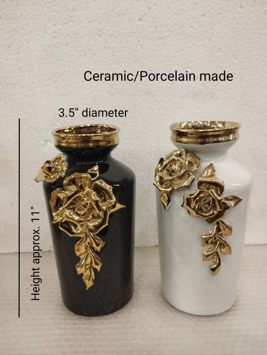 1 Pcs- Ceramic Porcelain Vase 11" Golden flower | White, Black