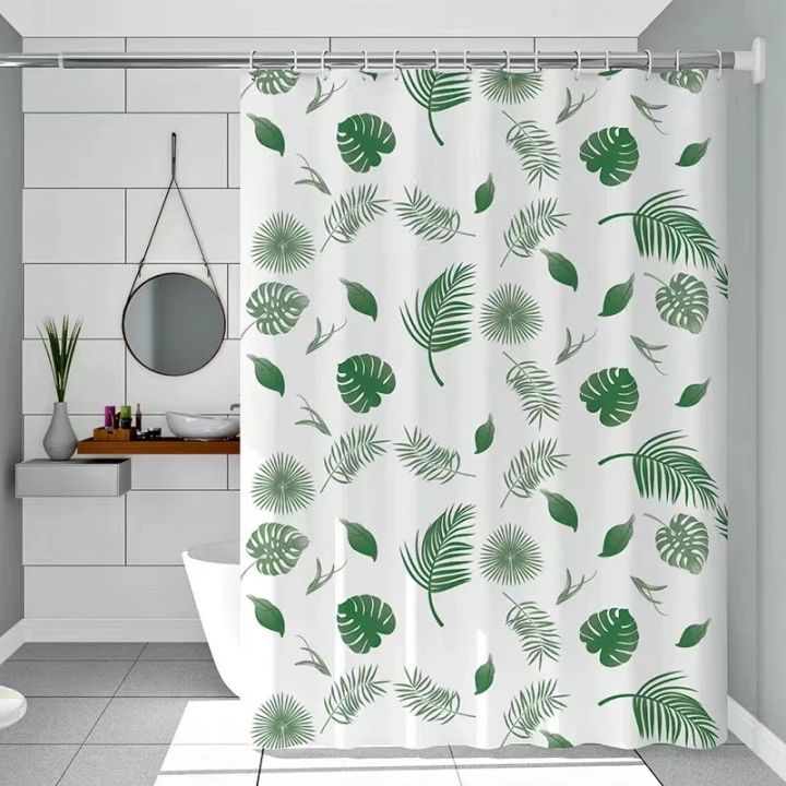 Simple wind green leaves bathroom shower curtain shielding partition Shower curtain quick dry can be scrubable light opaque bath