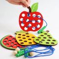 Wooden Lacing Toy Educational Fruits Threading Activity Puzzles Studying Fine Motor Skill Car Toy Set for Toddlers Kid Best . 
