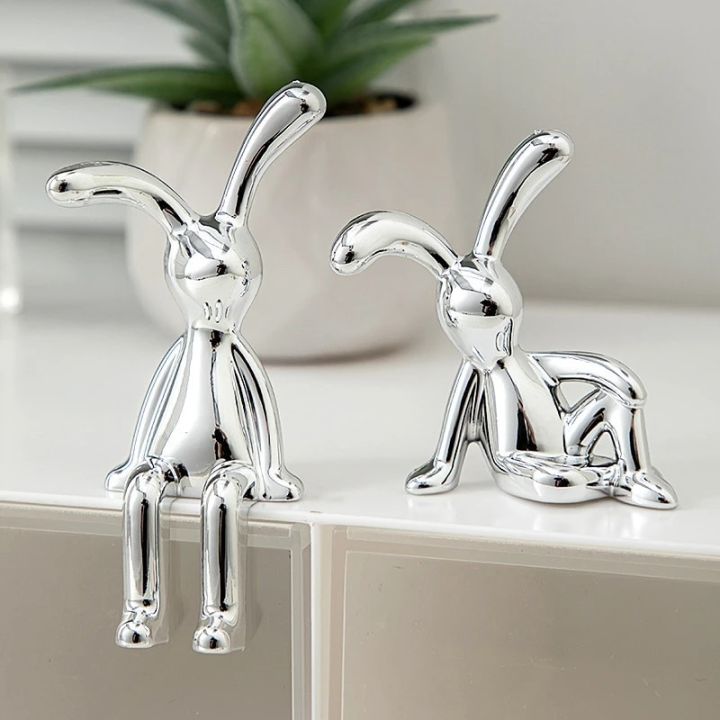 2PC LongEared Rabbit Ornaments Sticky Statue Cartoon Accessories