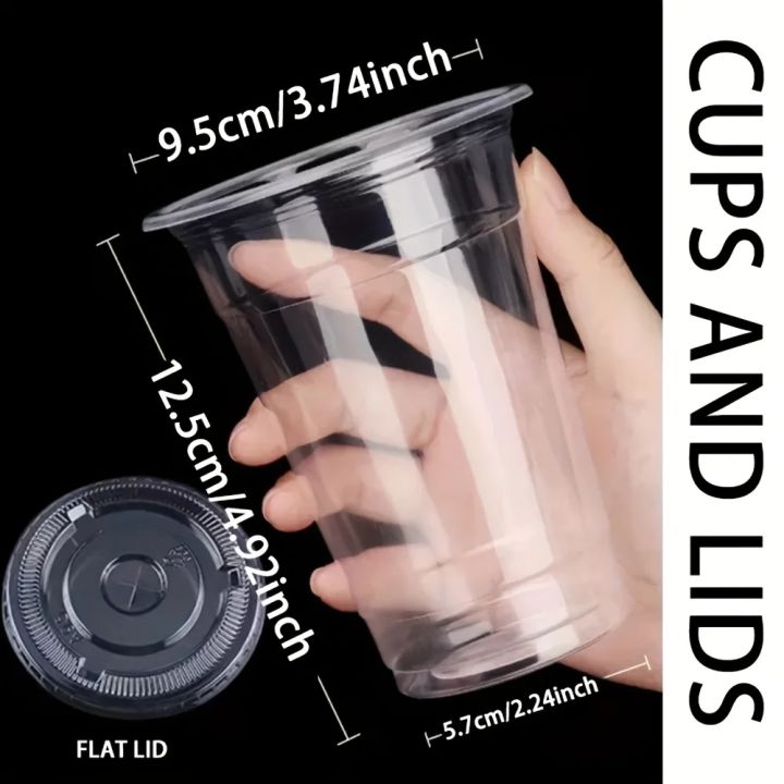 50pcs/Set%2012/16OZ%20Plastic%20Cups%20With%20Lids%20Disposable%20Cups%20For%20Iced%20Coffee%20Smoothie%20Milkshake%20Cold%20Drinks%20Birthday%20Party%20Supplies%20-%20Image%205