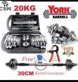 20 Kg Dumbbell Set York chrome + Handgripper With Barbell Connector Gym Workout Exercises. 