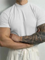 Spring Summer Fashion Men's T-Shirt Small High Collar Stripe Shirt Short Sleeve Fitness Top Leisure Sport T-Shirt Men Sportswear. 