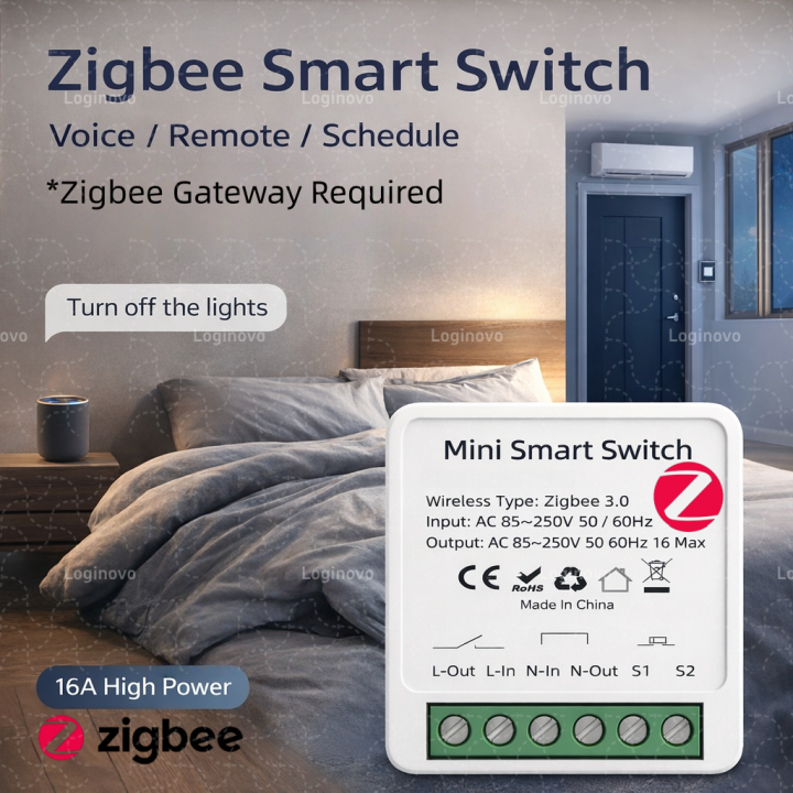 Zigbee 3.0 Mini Smart Switch Module 16A Two Way Breaker Relay 220V 110V For Tuya Smart Life Z2M Alexa  Need Zigbee Hub