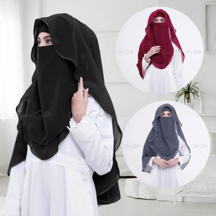 Hoodi%20Hijab%20Scarf%20for%20Girls/Women%20-%20Premium%20Chiffon%20Georgette%20Square%20Scarf%20with%20Half%20Niqab%20Patti%20Set%20-%20Image%202
