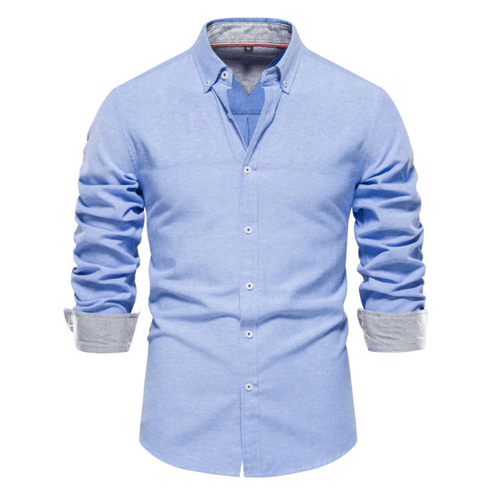 AIOPESON 2023 New Autumn Cotton Men's Oxford Shirt Long Sleeve Button Down Social Business Casual Shirts for Men