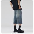 2026 Summer American Lightning Crack Black Grey Jeans Men's Straight Tube Loose Wide Leg Shorts Y2k Street Hip Hop Sevens. 