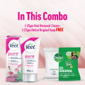 Veet 25gm Normal + FREE Dettol Original Soap 27g, Aloe Vera & Rose Extract Hair Removal Cream. 