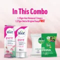 Veet 25gm Normal + FREE Dettol Original Soap 27g, Aloe Vera & Rose Extract Hair Removal Cream.