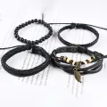 4Pcs/ Set Braided Wrap Leather Bracelets for Men Vintage Life Tree Rudder Charm Wood Beads Ethnic Tribal Wristband Rope Bracelet. 