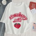 Strawberry Milk Graphic Print T-shirt Women Harajuku Aesthetic Pink Tops Tshirt Tee 2021 New Summer Fashion Y2k Female T.