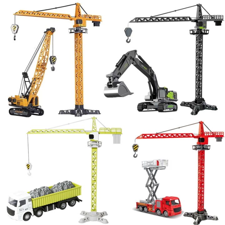 2 PCS Engineering Diecast Tower Crane Construction Model Vehicle Loader ...