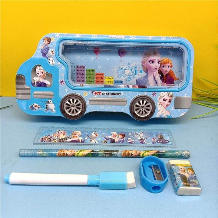 Parteet%C2%AE%20New%20Multicolour%20Cartoon%20Printed%20Van%20Shape%20Matal%20Pencil%20Box%20with%20Accessoriess%20for%20Kids%20(Pink)%20-%20Image%205