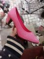 Imported Block Heel Coat Shoes for Women, Almond Toe, Slip-On Pumps, Multiple Sizes. 