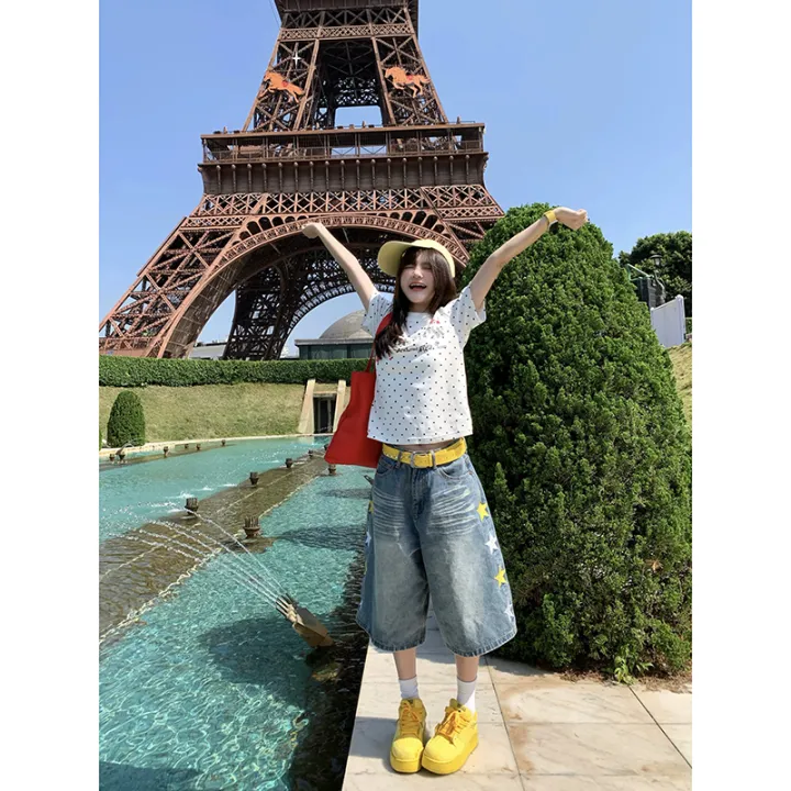 YIBASHU%202026%20Summer%20Women%20American%20Retro%20Jorts%20Punk%20Denim%20Shorts%20Y2K%202000s%20Japanese%20Harajuku%20Blue%20Star%20Cargo%20Jeans%20Pants%20-%20Image%206