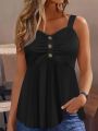 Plus Size Women's Sleeveless Buttoned Tunic Top Casual Summer Blouse.