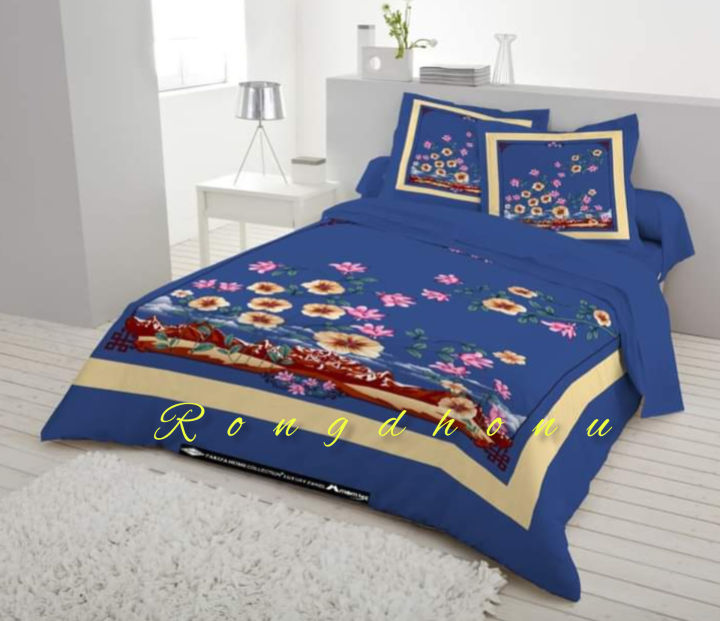 best collection pakiza luxury cotton double size twill panel bed sheet size (7.5×8.5) King size with two pillow cover