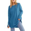 Women's Tops Long Sleeve Shirts for Women Loose Fashion Solid Color Stitching Round Neck Long Sleeved Drop Shoulders Sweater Top. 