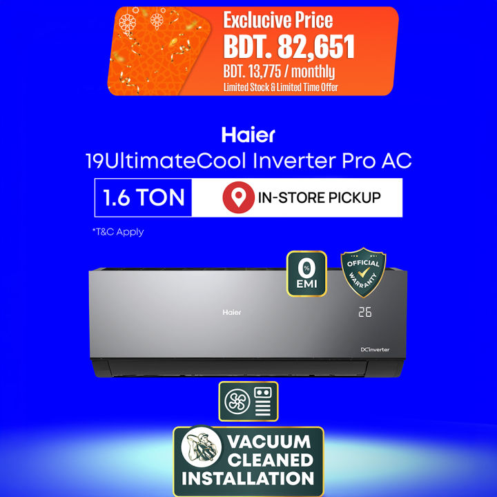 Haier 1.6 Ton UltimateCool T3 Inverter Pro AC (Hot & Cool) | UVC Pro Sterilization | Frost Self-Clean | Official Warranty