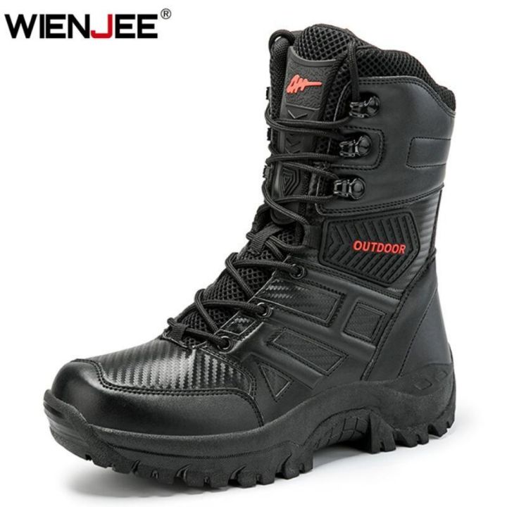 High Quality Men's Brand High-Top Leather Boots Breathable Desert Combat Men's Boots Outdoor Shoes Non-slip Hiking Ankle Boots