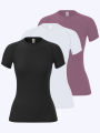3-Piece Women's Compression Sportswear Set Short-Sleeve Yoga Running T-Shirt Summer Fitness Quick-Dry Clothing.