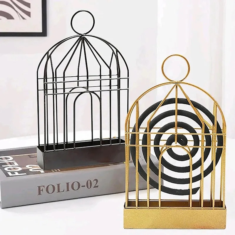 1pc Fireproof Mosquito Coil Holder – Wrought Iron Hanging Birdcage Design
