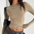 Solid Slim Fit Casual Women Long Sleeve T Shirt Spring Autumn Y2k Streetwear Crop Pullover Top Female O Neck Pullovers Basic Tee. 