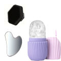 3-piece facial cleansing tool set, stainless steel heart-shaped scraping tool, ice roller, silicone facial brush.
