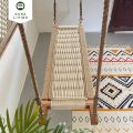Modern Hand Woven Diyar wood Swing, Wooden Indoor & Outdoor , Living room Swing, with hanging hooks and rope. 