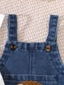 Two-Piece Set for Baby Boys: Casual and Versatile Style for Spring and Summer, Featuring a Round-Neck Short-Sleeve Top and Stylish Pocket Lion Patch Overalls.