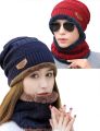 Winter Inside Warm Fleece Wool Beanie Cap With Neck Warmer. 