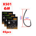 Hirisi 45pcs PTFE Coated High Carbon Stainless Steel Barbed Fish Hook With Eye Carp Fishing Accessories X501.