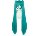 Long Double Clip Ponytails Hatsune Miku Cosplay Synthetic Wig Costume for Women Girls (Green).
