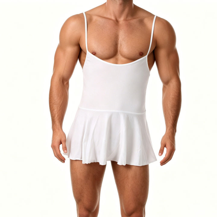 Sleep Nightdress Slip Dress Man Lingerie Men Nightgown Crossdresser Sissy Backless Mini Spaghetti Strap Sundress Homewear