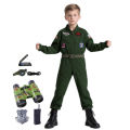 Boys Girl Pilot Warrior Costume Embroidered Zipper Jumpsuit with Party Belt Halloween Cosplay Role Play Outfit with 5PC Toy. 