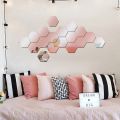 12PCS/Lot Geometric Solid Hexagonal Mirror Wall Stickers DIY With Built-in Adhesive and Removable Home Decoration. 