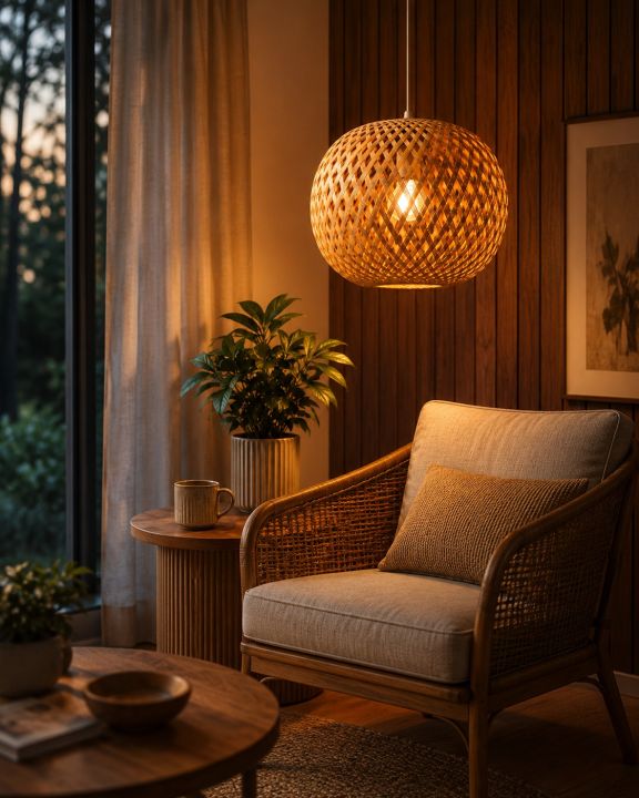 Eco Friendly Bamboo Handmade Pendant Ceiling Hanging Lamp Shade