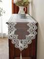 1 Piece of Embroidered Mesh Lace Table Runner, French-Style Simple Polyester Fiber Table Runner with Pendants, Suitable for Dining Tables, Coffee Tables, Dressers, Shoe Cabinets, Daily Home Decoration, and Weddings, Parties, and Holidays. 