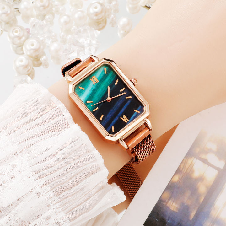 Women%20Watches%20Fashion%20Square%20Ladies%20Quartz%20Watch%20Bracelet%20Set%20Green%20Dial%20Simple%20Rose%20Gold%20Mesh%20Luxury%20Women%20Watches%20-%20Image%206