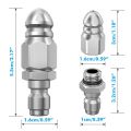 Water Jet High Pressure Sprayer Nozzle Clean Sewer 1/4" Stainless Steel Pressure Washer Quick Plug Drain Hose Nozzle Tool. 