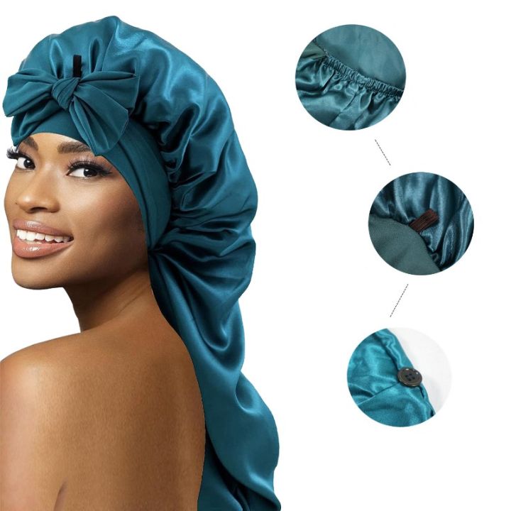 1pcs%20Long%20Satin%20Bonnet%20Solid%20Color%20Extra%20Large%20Sleep%20Cap%20With%20Long%20Tie%20Hair%20Bonnet%20For%20Black%20Women%20Hair%20Care%20Cap%20For%20All%20Hair%20-%20Image%205