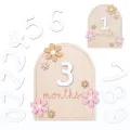 Wooden Baby Monthly Milestone Cards 3D Flowers Double Sides Girls Boys Newborn Photography Props Baby Milestone Photo Props. 