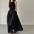 New Summer Simple Elegant Black Long Dresses For Women Round Neck Sleeveless High Waist Temperament Female Fashion Style Dress.